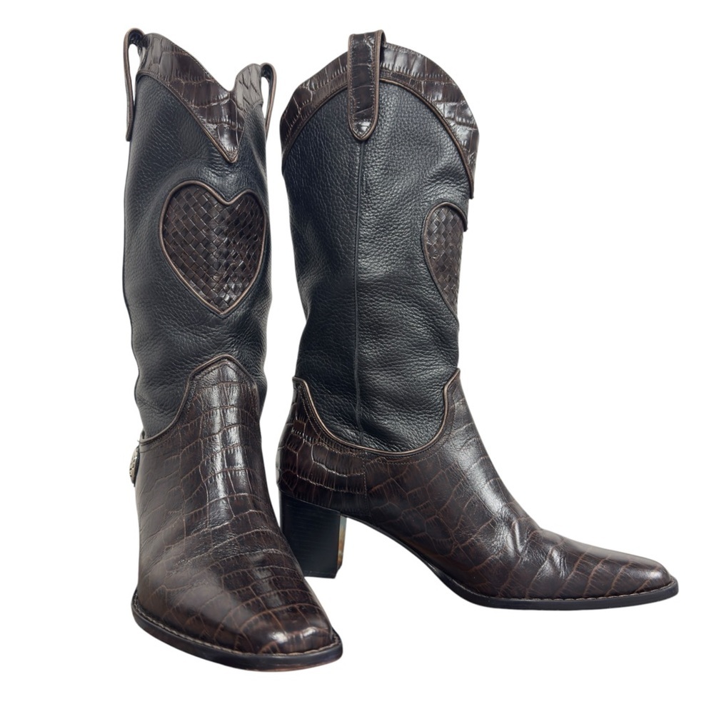 Brighton Western Festival Heart Braided Leather Cowgirl Country Croc Boots